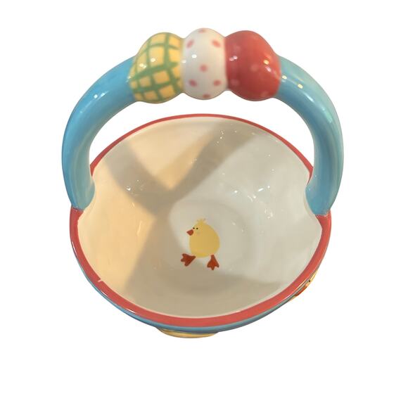 Blossoms & Blooms Ceramic Easter Basket Candy Bowl Chicks Eggs Spring - Picture 2 of 6